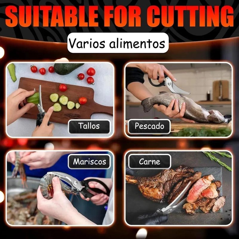 TIJERAS DE ACERO INOXIDABLE PARA CORTAR POLLO Y PESCADO CON DISEÑO ERGONOMICO - 6