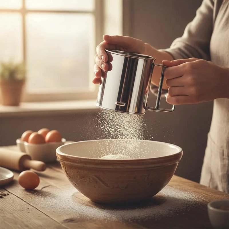 TAMIZADOR DE ACERO INOXIDABLE CON MALLA FINA PARA COCINA - 2