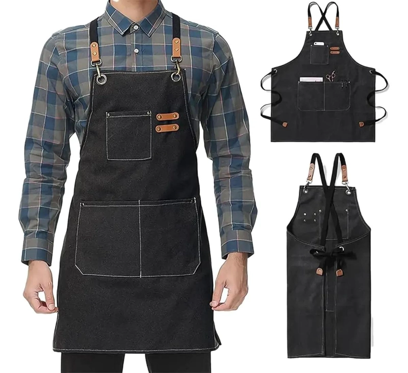 DELANTAL DE COCINA DE LONA DE ALGODON CON BOLSILLOS Y CORREAS AJUSTABLES - 1
