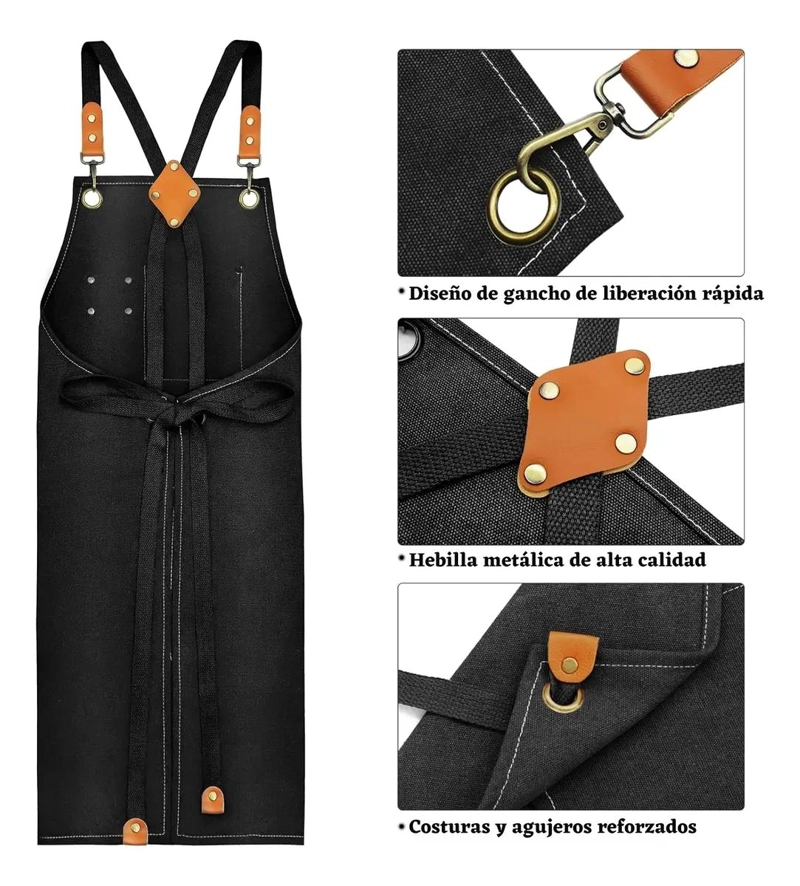 DELANTAL DE COCINA DE LONA DE ALGODON CON BOLSILLOS Y CORREAS AJUSTABLES - 2