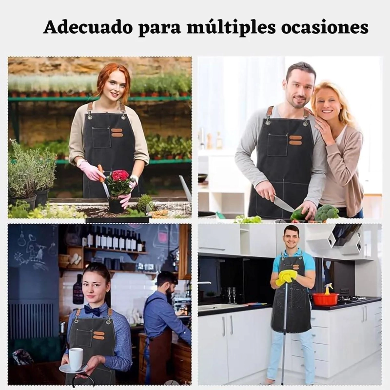 DELANTAL DE COCINA DE LONA DE ALGODON CON BOLSILLOS Y CORREAS AJUSTABLES - 7