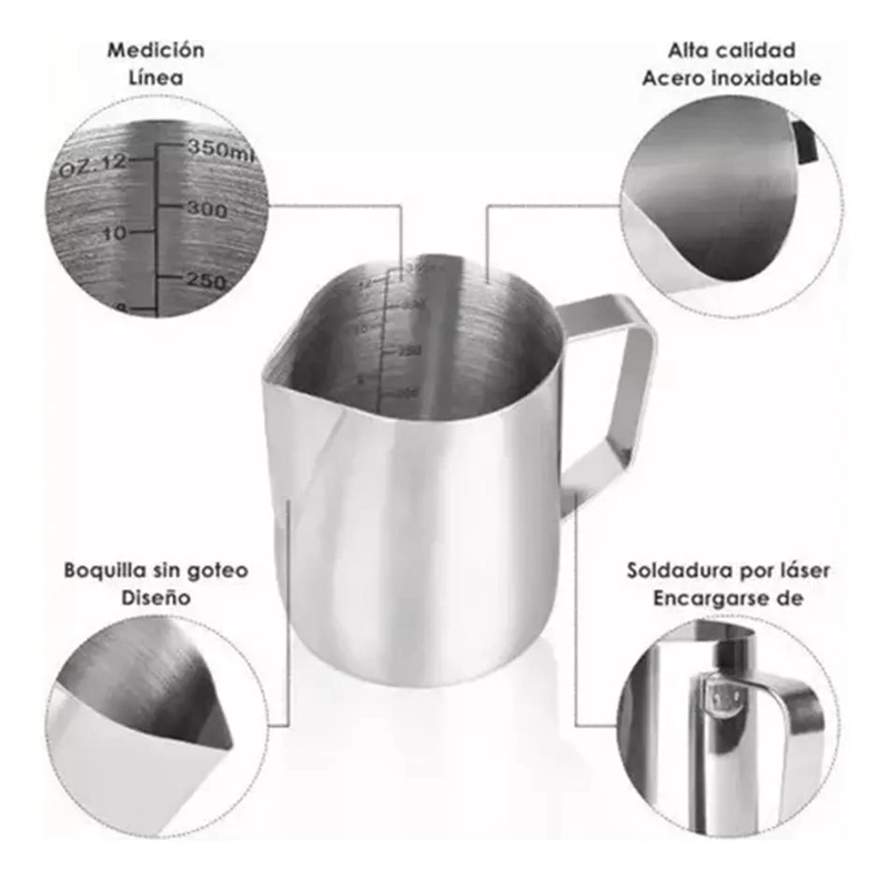 JARRA DE ACERO INOXIDABLE PARA ESPUMA DE LECHE 350ML - 7