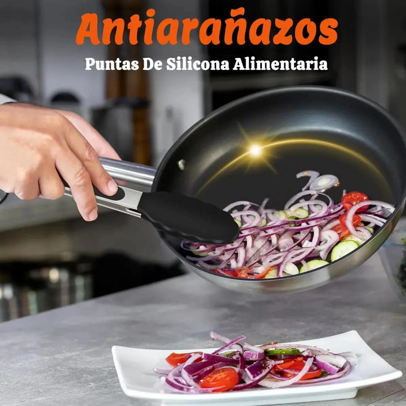 PINZAS DE COCINA DE ACERO INOXIDABLE Y SILICONA EN 2 TAMAÑOS - 5