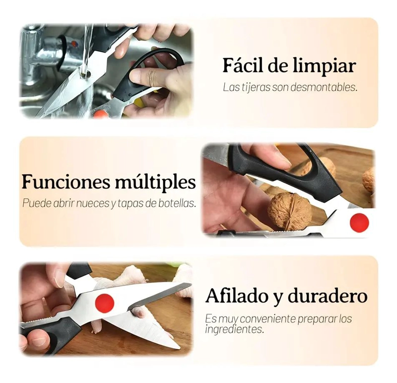 TIJERAS DE COCINA MULTIUSO DE ACERO INOXIDABLE PARA CORTAR - 4