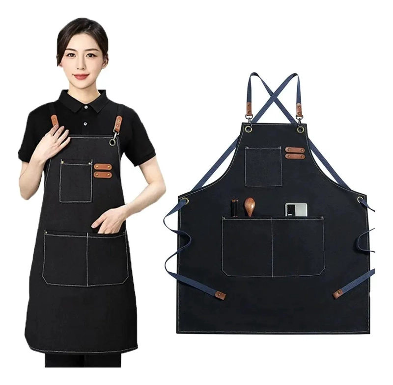 DELANTAL AJUSTABLE DE LIENZO CON BOLSILLOS PARA COCINA Y TALLER - 1