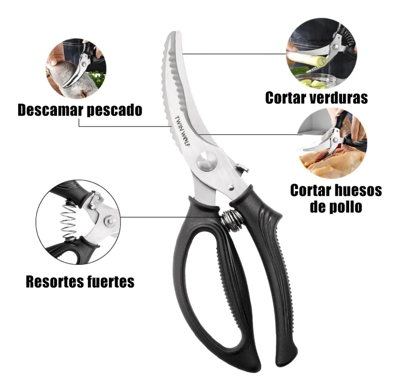 TIJERAS DE COCINA MULTIUSOS DE ACERO INOXIDABLE AFILADAS PARA CORTAR CARNES Y HH - 3