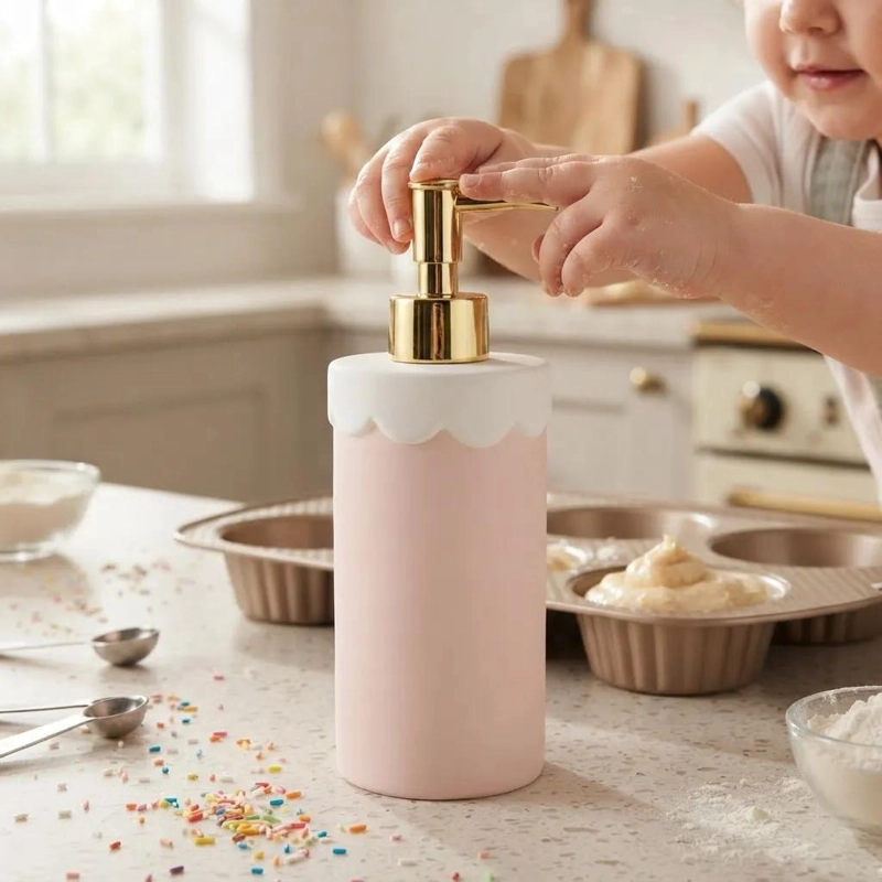 DISPENSADOR DE POSTRES EN CERAMICA ROSADA PARA NIÑOS - 3