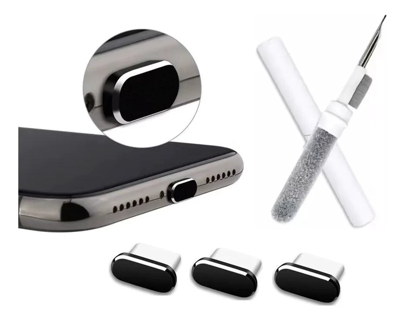TAPONES ANTIPOLVO USB C Y CEPILLO LIMPIADOR PARA IPHONE - 1