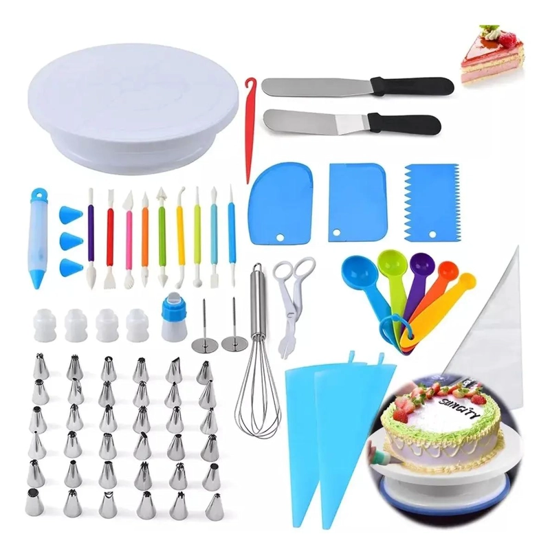 SET COMPLETO DE 66 PIEZAS PARA DECORACION Y REPOSTERIA CON PLATO GIRATORIO - 1