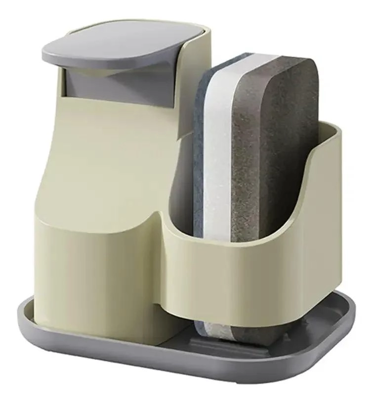 DISPENSADOR DE DETERGENTE CON SOPORTE PARA ESPONJA EN GRIS - 2