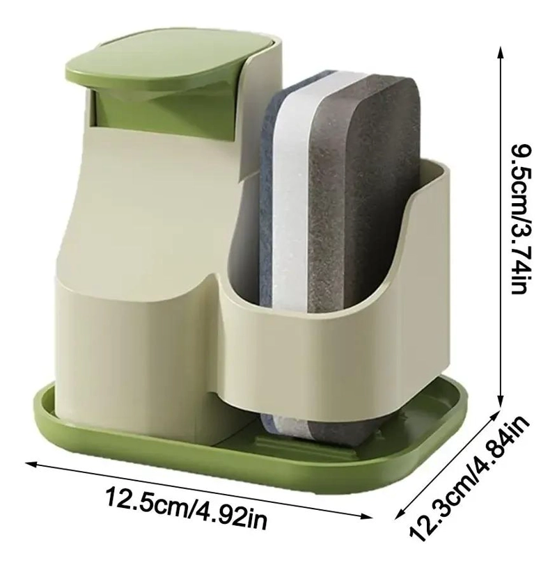 DISPENSADOR DE DETERGENTE CON SOPORTE PARA ESPONJA EN GRIS - 5