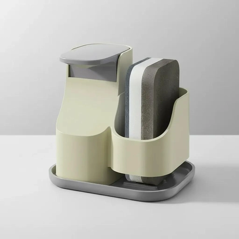 DISPENSADOR DE DETERGENTE CON SOPORTE PARA ESPONJA EN GRIS - 7