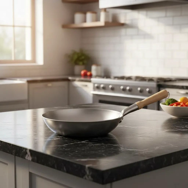 WOK DE ACERO INOXIDABLE CON MANGO DE MADERA 36 CM - 1