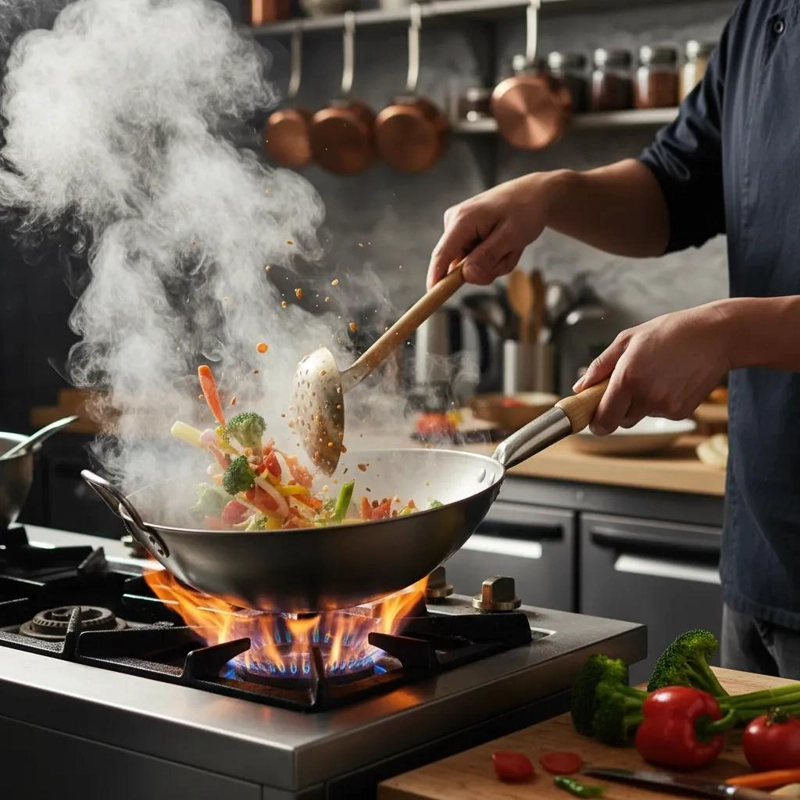 WOK DE ACERO INOXIDABLE CON MANGO DE MADERA 36 CM - 2
