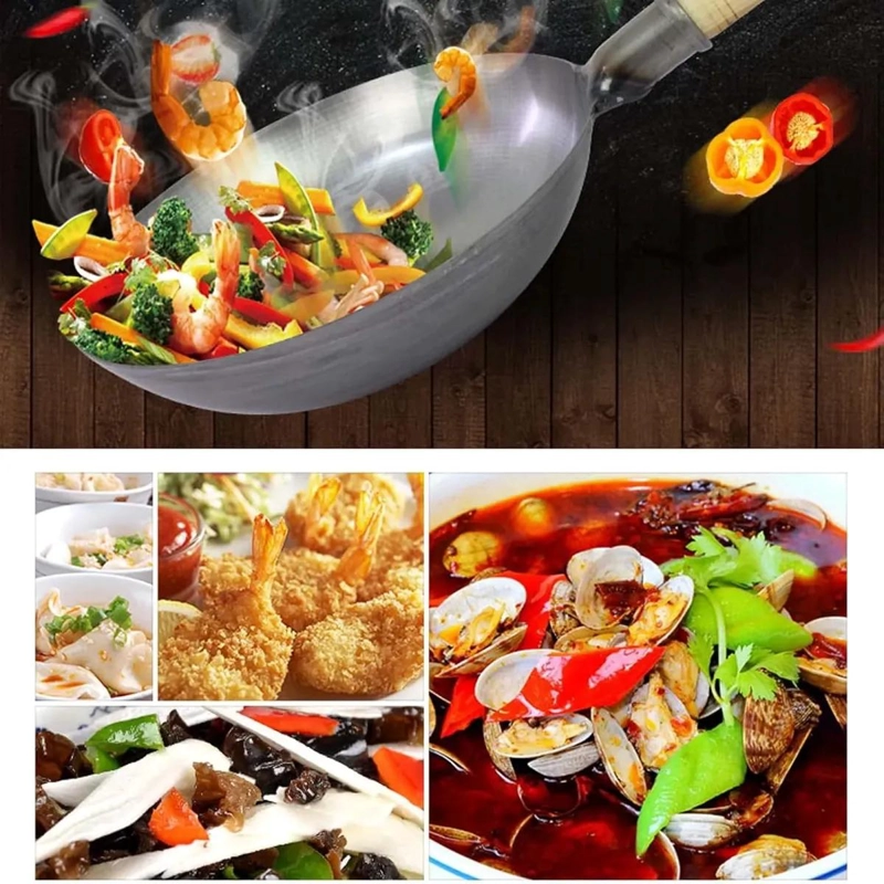 WOK DE ACERO INOXIDABLE CON MANGO DE MADERA 36 CM - 3