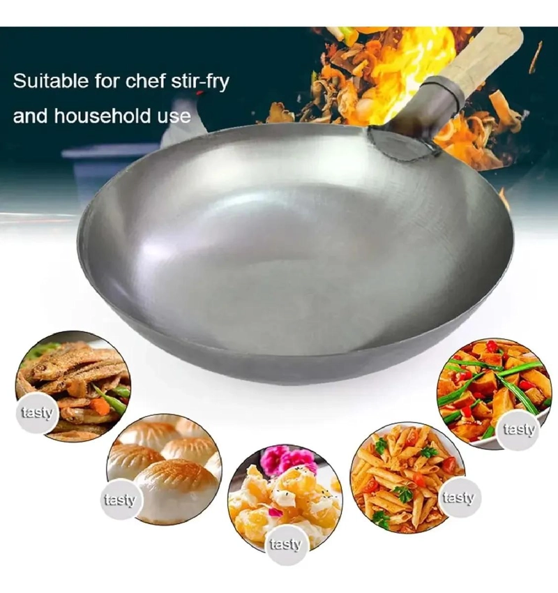 WOK DE ACERO INOXIDABLE CON MANGO DE MADERA 36 CM - 6