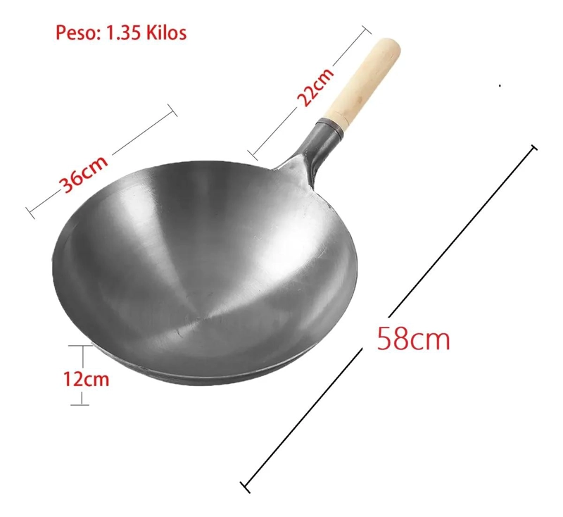 WOK DE ACERO INOXIDABLE CON MANGO DE MADERA 36 CM - 7