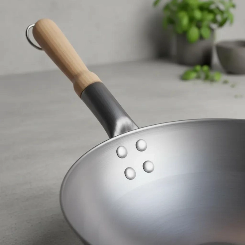 WOK DE ACERO INOXIDABLE CON MANGO DE MADERA 36 CM - 8