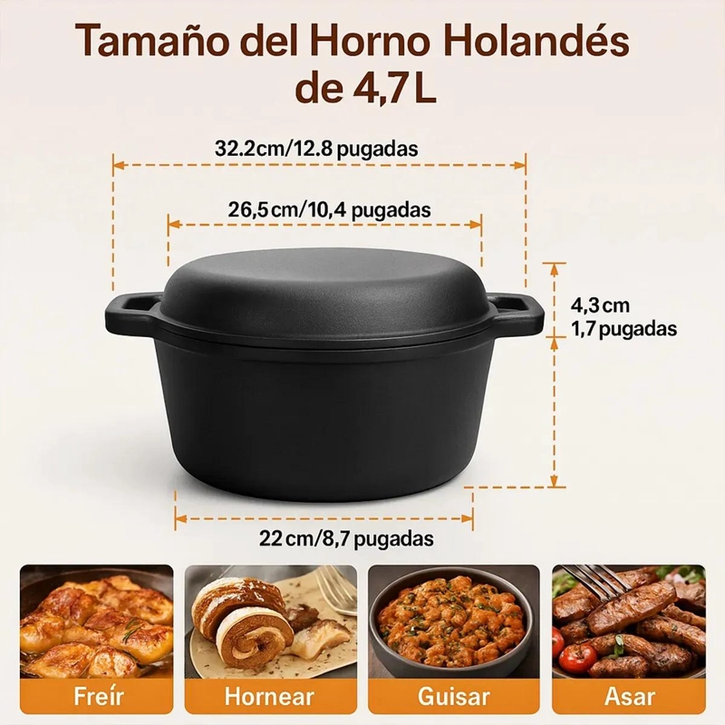 CAZUELA HOLANDESA DE HIERRO FUNDIDO MULTIFUNCIONAL 26CM - 2