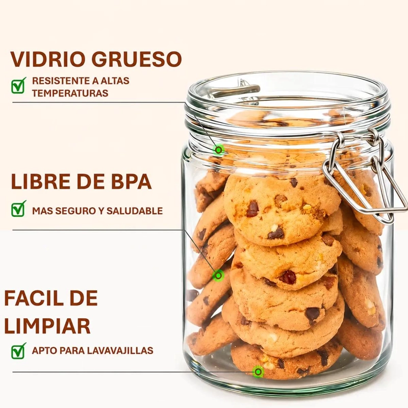 TARRO DE VIDRIO HERME TICO CON TAPA BISAGRA PARA COCINA - 4