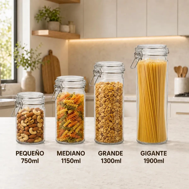 TARRO DE VIDRIO HERME TICO CON TAPA BISAGRA PARA COCINA - 5