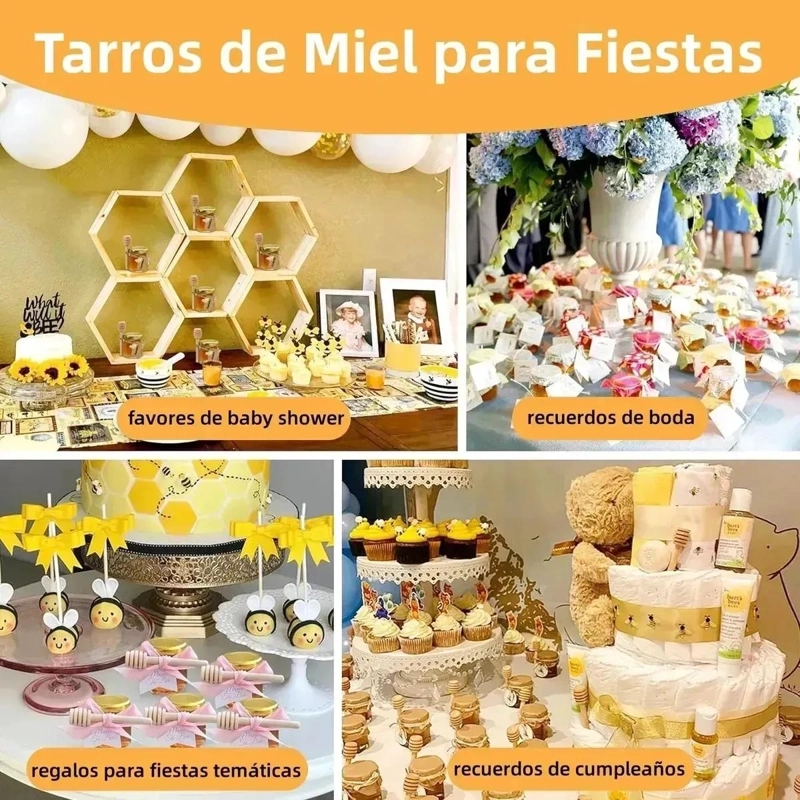 JUEGO DE 50 MINI TARROS DE VIDRIO HEXAGONALES PARA MIEL - 4