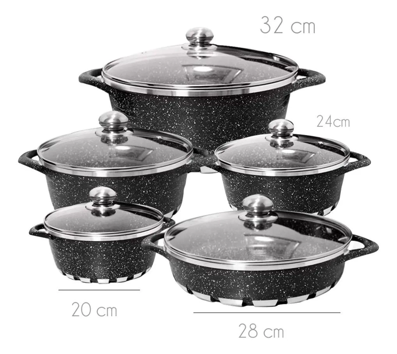 BATERIA DE COCINA 10 PIEZAS GRANITO ANTIADHERENTE DE ALTA CALIDAD - 4
