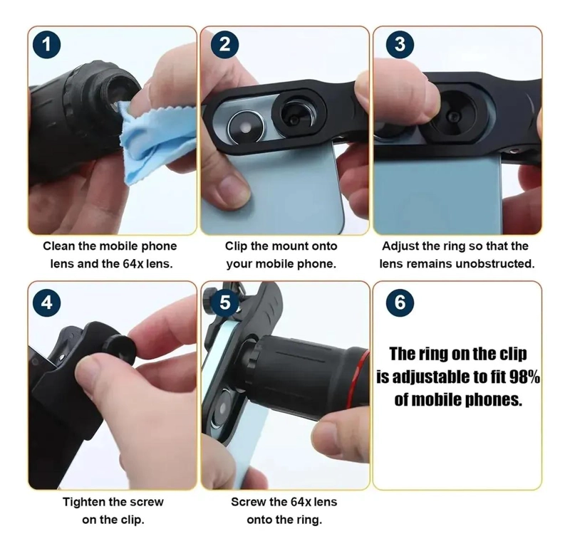 JUEGO DE LENTE ZOOM TELESCOPIO 64X PARA TELE FONOS MOVILES - 3