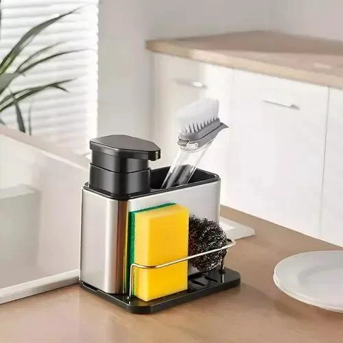 DISPENSADOR DE JABON Y ESCURRIDOR MULTIUSOS EN COLOR GRIS - 3
