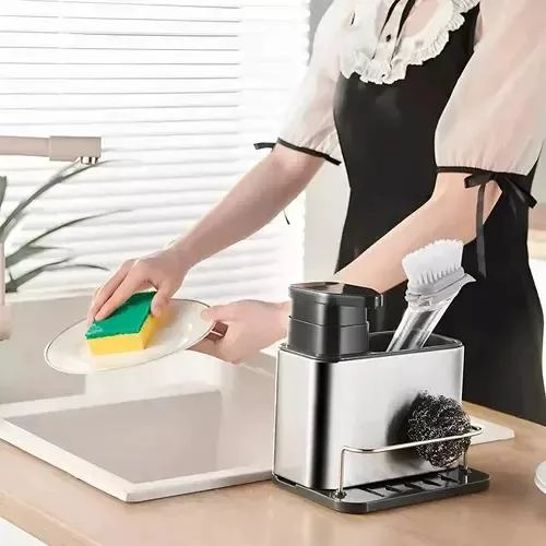 DISPENSADOR DE JABON Y ESCURRIDOR MULTIUSOS EN COLOR GRIS - 5