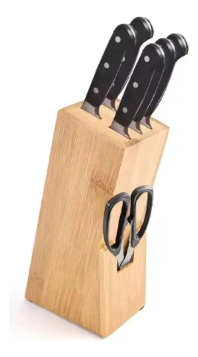 SOPORTE DE BAMBU PARA CUCHILLOS CON 5 COMPARTIMENTOS - 4