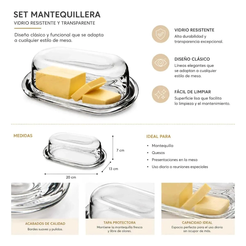 SET DE MANTEQUILLERO DE VIDRIO CON TAPA 20 CM - 6