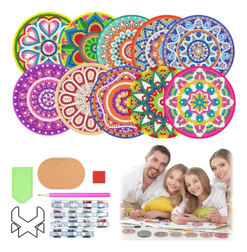 KIT DE 10 POSAVASOS MANDALA PARA PINTURA DE DIAMANTES - 1