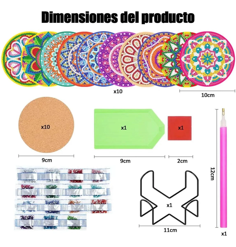 KIT DE 10 POSAVASOS MANDALA PARA PINTURA DE DIAMANTES - 2