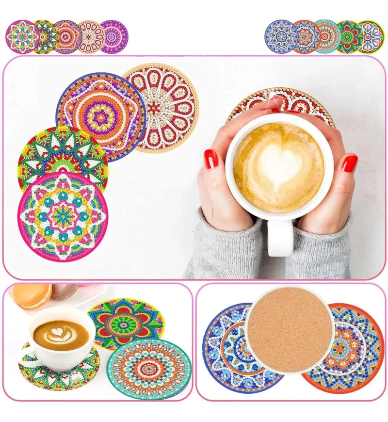 KIT DE 10 POSAVASOS MANDALA PARA PINTURA DE DIAMANTES - 3