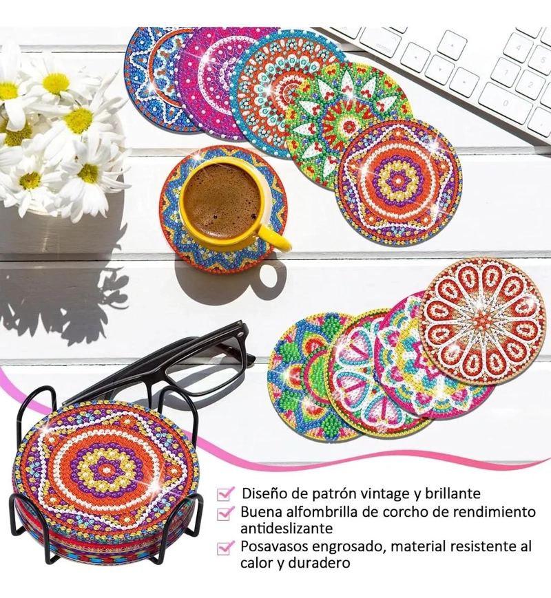KIT DE 10 POSAVASOS MANDALA PARA PINTURA DE DIAMANTES - 6