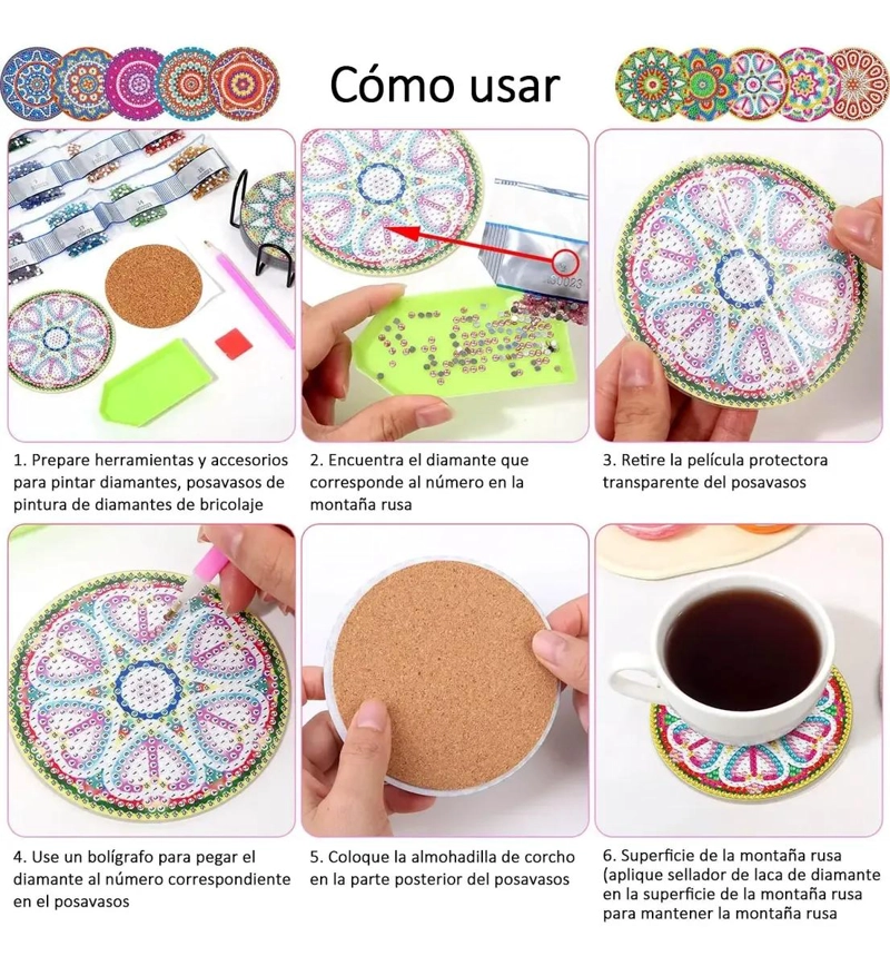 KIT DE 10 POSAVASOS MANDALA PARA PINTURA DE DIAMANTES - 7