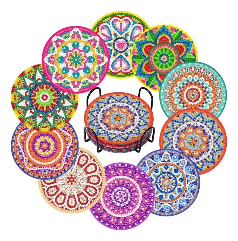 KIT DE 10 POSAVASOS MANDALA PARA PINTURA DE DIAMANTES - 9