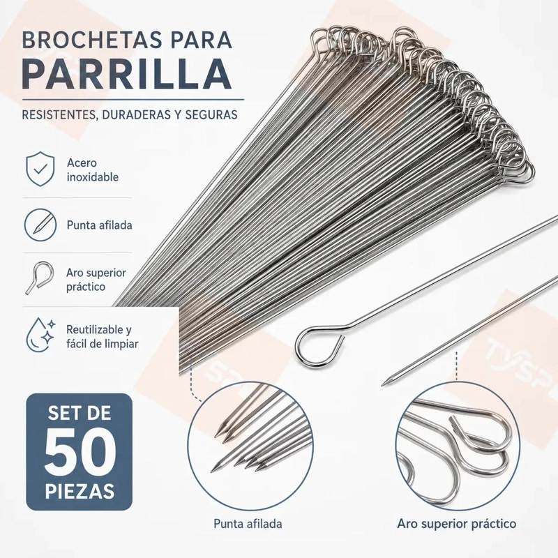 PACK DE 50 PINCHOS METALICOS PARA BROCHETAS DE 30 CM - 2