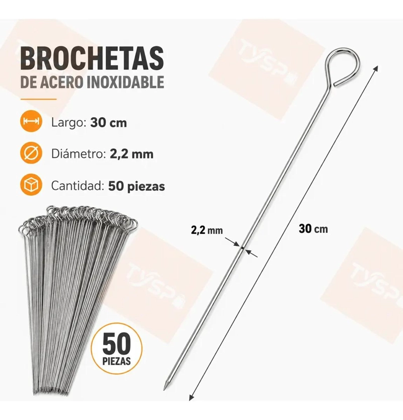 PACK DE 50 PINCHOS METALICOS PARA BROCHETAS DE 30 CM - 3