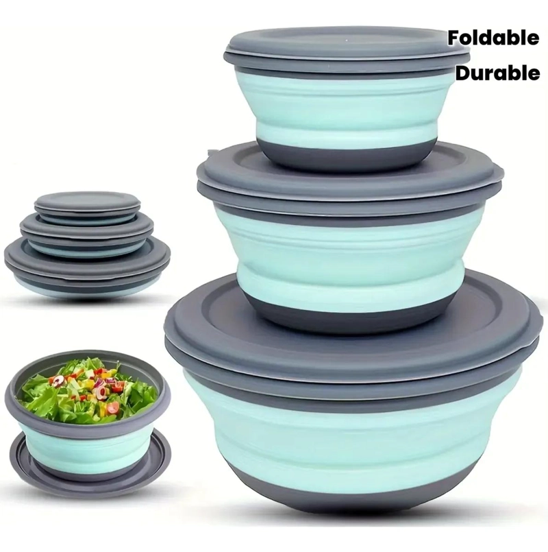 SET DE 3 CUENCOS PLEGABLES DE SILICONA CON TAPA PARA COCINA - 3