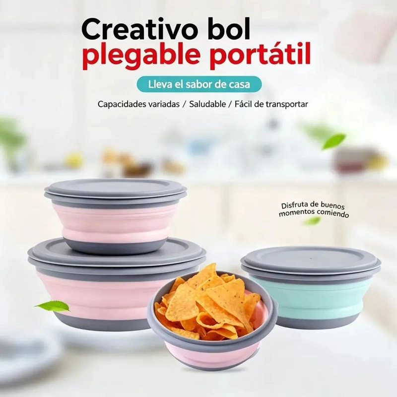 SET DE 3 CUENCOS PLEGABLES DE SILICONA CON TAPA PARA COCINA - 6