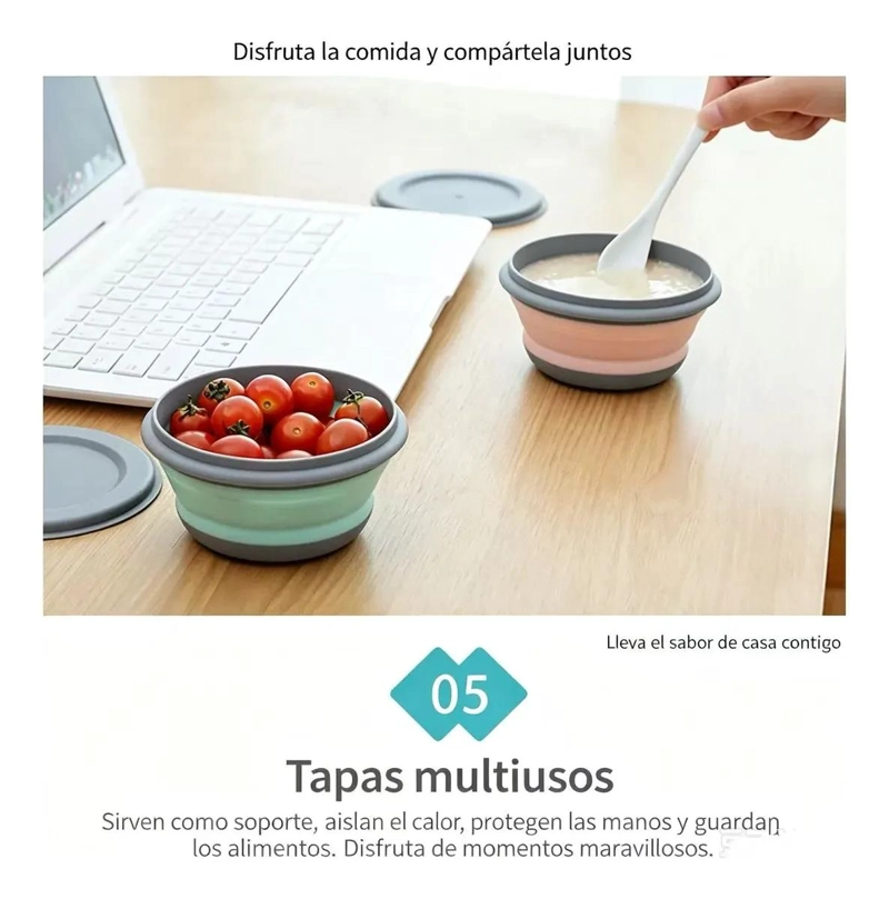 SET DE 3 CUENCOS PLEGABLES DE SILICONA CON TAPA PARA COCINA - 8