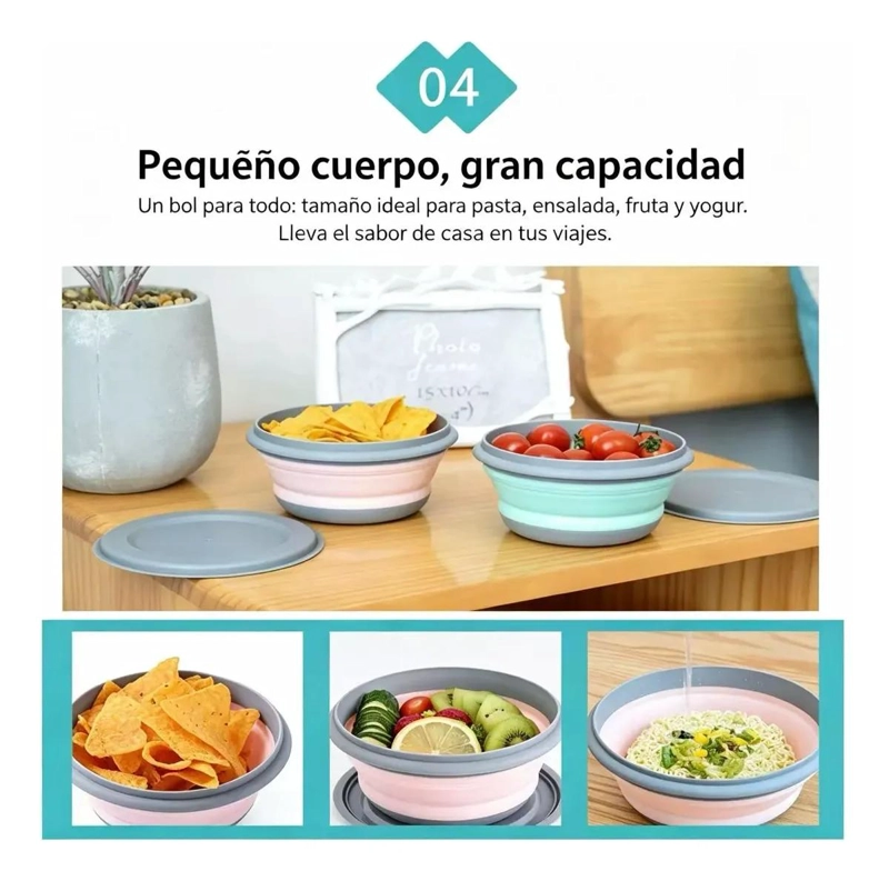 SET DE 3 CUENCOS PLEGABLES DE SILICONA CON TAPA PARA COCINA - 9