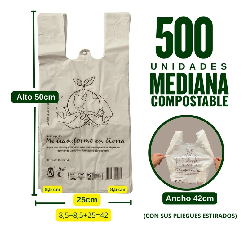 BOLSAS BIODEGRADABLES Y COMPOSTABLES DE 42X50 CM EN CAJA DE 500 UNIDADES - 1