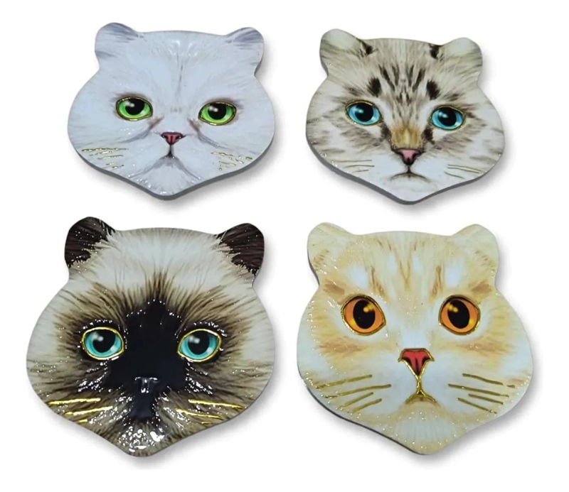 SET DE 4 POSAVASOS DECORATIVOS CON DISEÑO DE GATITOS - 1