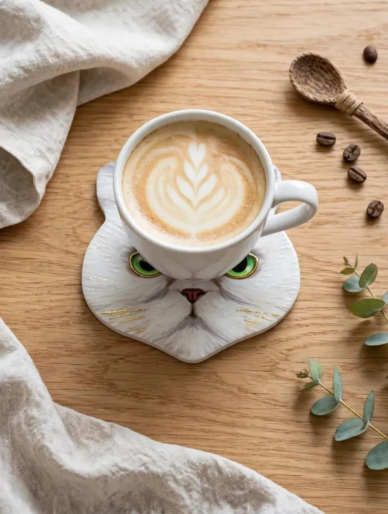SET DE 4 POSAVASOS DECORATIVOS CON DISEÑO DE GATITOS - 6