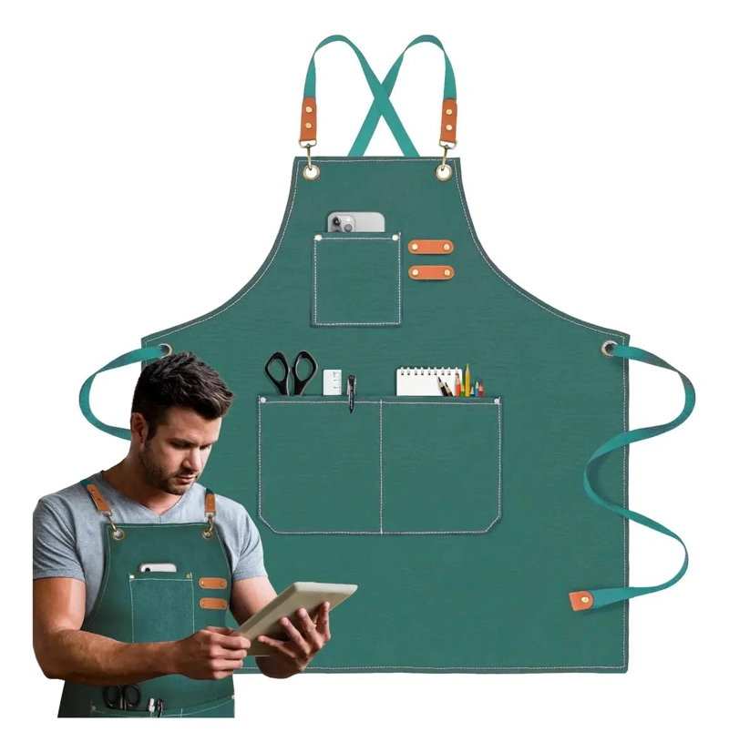 DELANTAL DE COCINA AJUSTABLE CON BOLSILLOS Y DISEÑO CRUZADO - 1