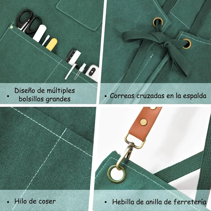 DELANTAL DE COCINA AJUSTABLE CON BOLSILLOS Y DISEÑO CRUZADO - 4