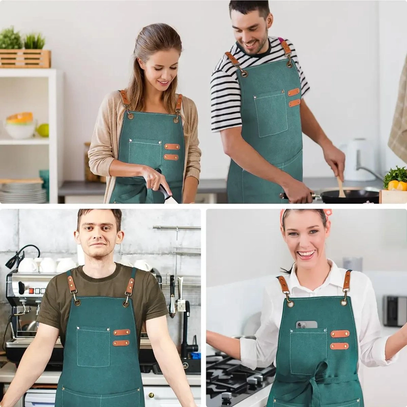 DELANTAL DE COCINA AJUSTABLE CON BOLSILLOS Y DISEÑO CRUZADO - 7